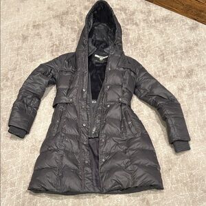 DKNY Charcoal Hooded Puffer Jacket
